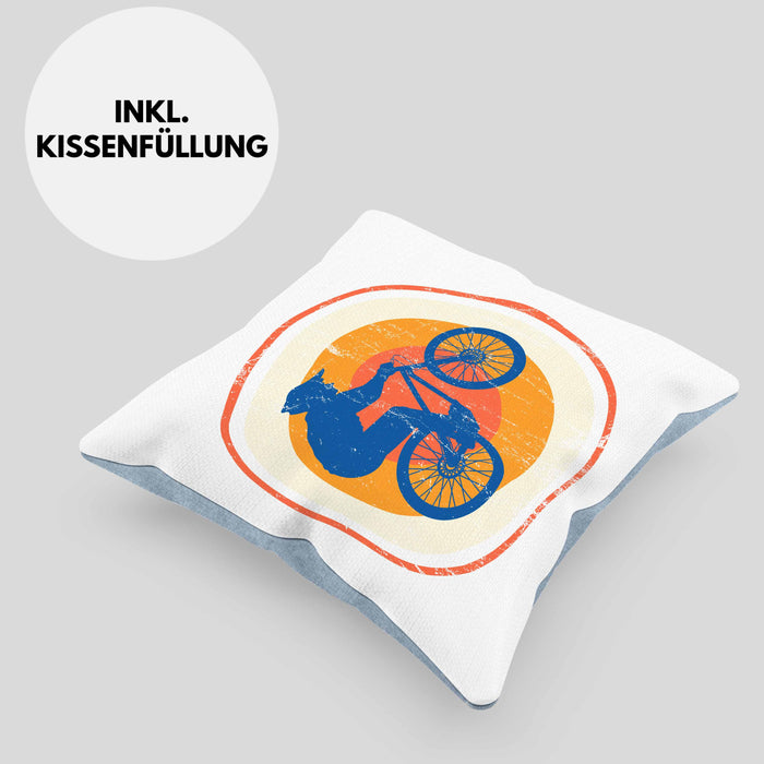 Moutainbike Geschenk Kissen mit Füllung 40x40 Mountainbiker Geschenkidee Kinder Männer Accessories Grafik MTB ler (Grau) Blau Trendation