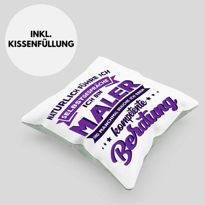 Lustige Kissen mit Füllung 40x40 für Maler Geschenk Natürlich führe Ich Selbstgespräche (Grau) Grün Trendation