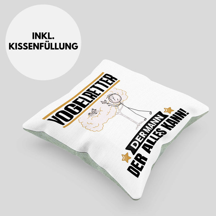 Vogelretter Kissen mit Füllung 40x40 Geschenk für Vogelretter Der Mann Der Alles Kann Geschenkidee zum Geburtstag (Grau) Grün Trendation
