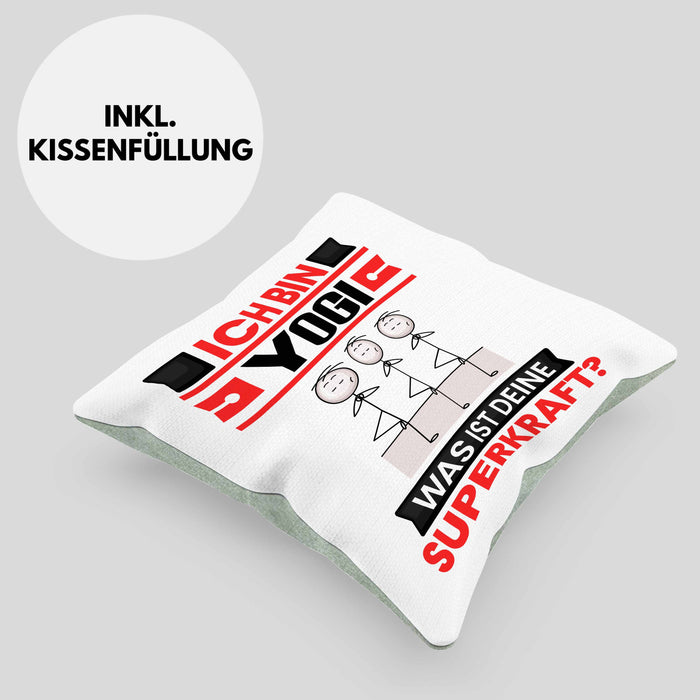 Yogi Kissen mit Füllung 40x40 Geschenk für Yogi Geburtstag Lustiger Spruch Was Ist Deine Superkraft (Grau) Grün Trendation