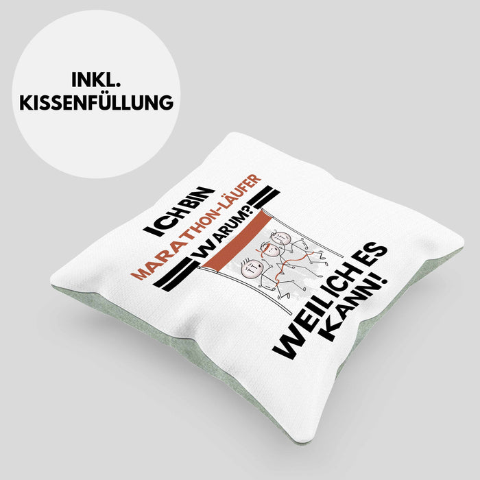 Marathonläufer Geschenk Kissen mit Füllung 40x40 Lustiger Spruch Ich Bin Marathonläufer Warum Weil Ich Es Kann Geschenkidee Bester Marathonläufer Geburtstag (Grau) Grün Trendation