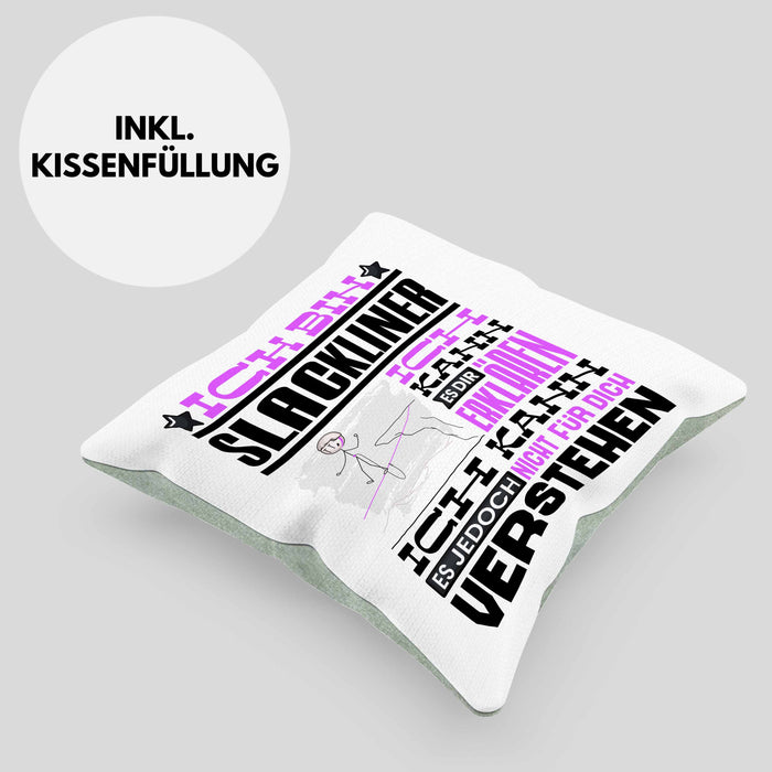 Slackliner Geschenk Kaffee-Kissen mit Füllung 40x40 Geschenkidee für Slackliner Ich Bin Slackliner Ich Kann Es Dir Erklären Jedoch Nicht Für Dich Verstehen Spruch Lustig (Grau) Grün Trendation