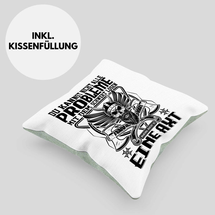 Wikinger Kissen mit Füllung 40x40 Geschenk Nicht alle Probleme Schwert Lösen Axt Mittelalter Kaffee-Kissen mit Füllung 40x40 (Grau) Grün Trendation