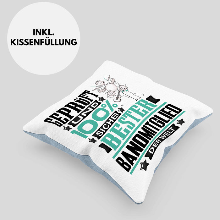 Bandmitglied Geschenk Lustiger Spruch für Bandmitglied Geschenkidee Bester Bandmitglied Der WeltKissen mit Füllung 40x40 (Grau) Blau Trendation