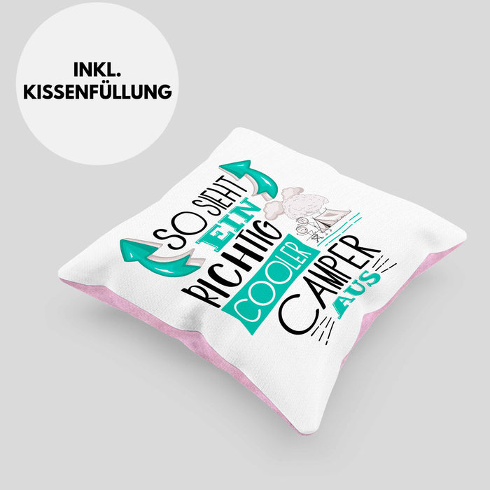 So Sieht Ein Richtig Cooler Camper Aus Geschenk Kissen mit Füllung 40x40 Lustiger Spruch Geschenkidee (Grau) Rosa Trendation