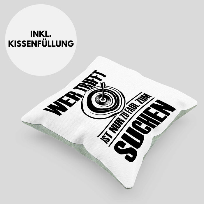 Bogenschießen Kissen mit Füllung 40x40 mit Bogenschütze Spruch - Geschenk für Pfeil und Bogen Fans (Grau) Grün Trendation