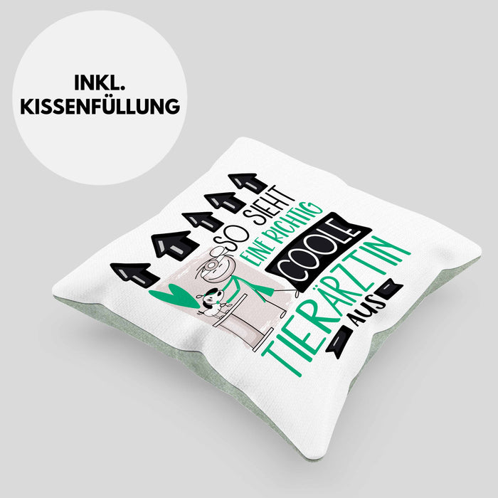 Tierärztin Geschenk Kissen mit Füllung 40x40 Lustig Geschenkidee für Tierärztin Geburtstag So Sieht Eine Richtig Coole Tierärztin Aus Frauen Spruch (Grau) Grün Trendation