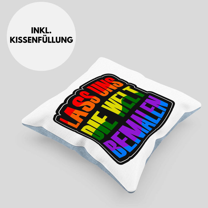 Geschenkidee LGBT Kissen mit Füllung 40x40 "Lass uns die Welt Bemalen" Regenbogenfarben (Grau) Blau Trendation