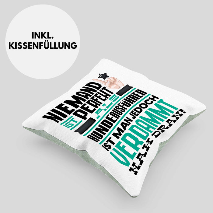 Hundeausführer Geschenk Kissen mit Füllung 40x40 Lustige Geschenkidee für Hundeausführer Geburtstag Niemand Ist Perfekt Aber Als Hundeausführer Ist Man Nah Dran (Grau) Grün Trendation