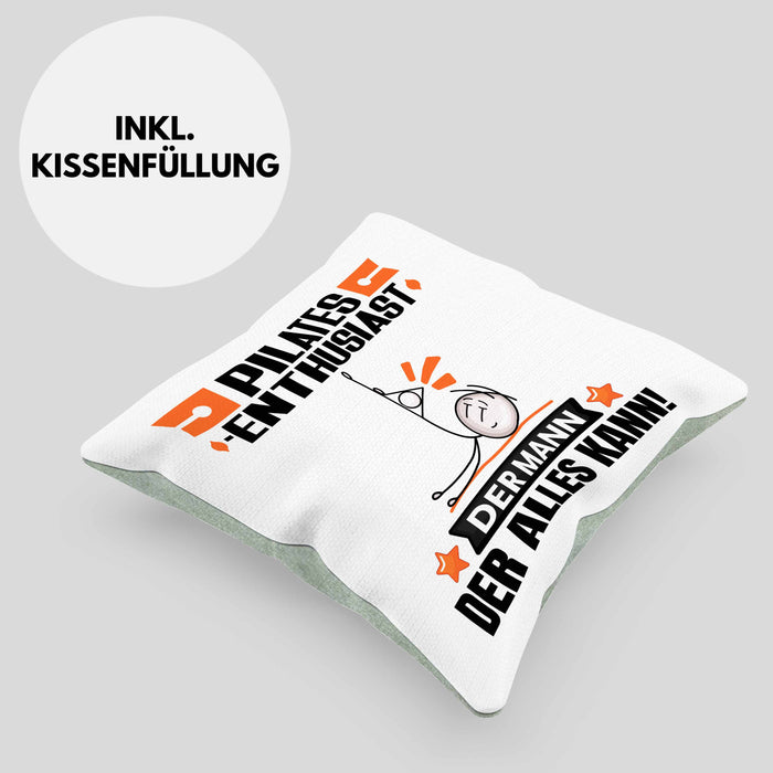 Pilates-Enthusiast Kissen mit Füllung 40x40 Geschenk für Pilates-Enthusiast Der Mann Der Alles Kann Geschenkidee zum Geburtstag (Grau) Grün Trendation