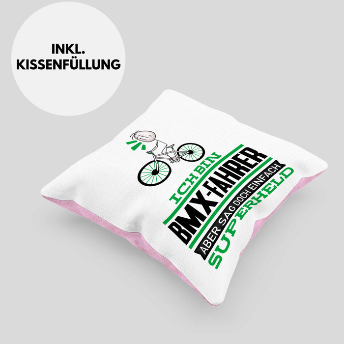 BMX-Fahrer Geschenk Kissen mit Füllung 40x40 Ich Bin BMX-Fahrer Aber Sag Doch Einfach Superheld Lustige Geschenkdiee für BMX-Fahrer (Grau) Rosa Trendation