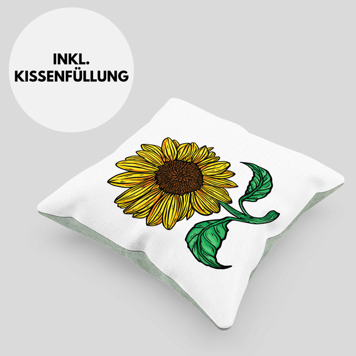 Lustige Sonnenblume Kissen mit Füllung 40x40 Geschenk für Sonnenblumenliebhaber (Grau) Grün Trendation