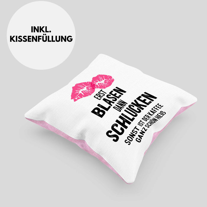 Lustige Kissen mit Füllung 40x40 Versauter Humor 18+ Geschenk Erst Blasen Dann Schlucken Erwachsene (Grau) Rosa Trendation