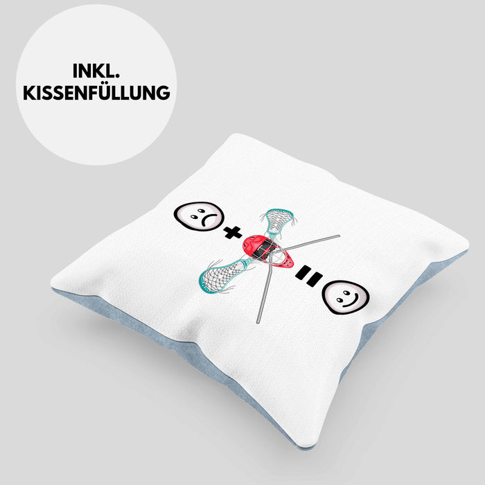 Lacrosse Kissen mit Füllung 40x40 Geschenk für Lacrosse-Spieler Lustige Geschenkidee :( + Lacrosse = :) Geburtstag (Grau) Blau Trendation