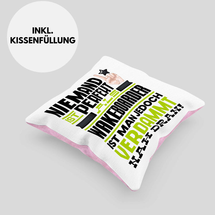 Wakeboarder Geschenk Kissen mit Füllung 40x40 Lustige Geschenkidee für Wakeboarder Geburtstag Niemand Ist Perfekt Aber Als Wakeboarder Ist Man Nah Dran (Grau) Rosa Trendation
