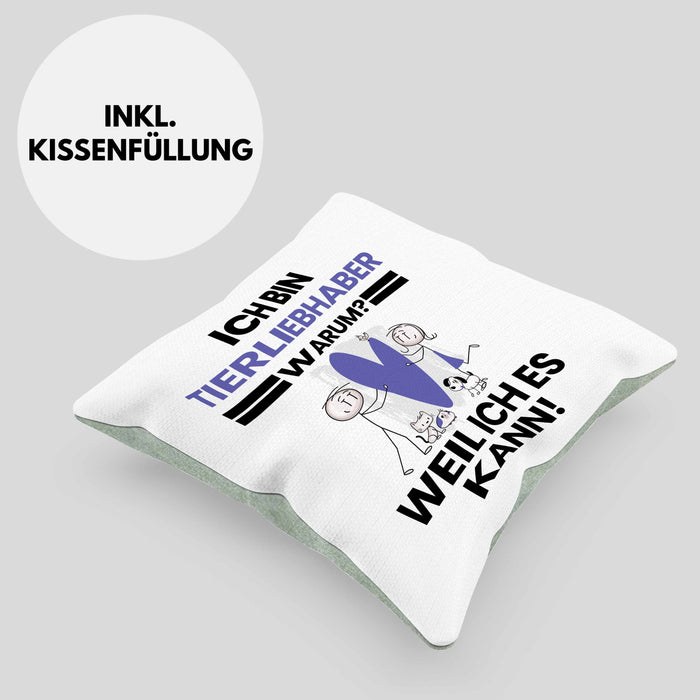 Tierwohlhaber Geschenk Kissen mit Füllung 40x40 Lustiger Spruch Ich Bin Tierwohlhaber Warum Weil Ich Es Kann Geschenkidee Bester Tierwohlhaber Geburtstag (Grau) Grün Trendation