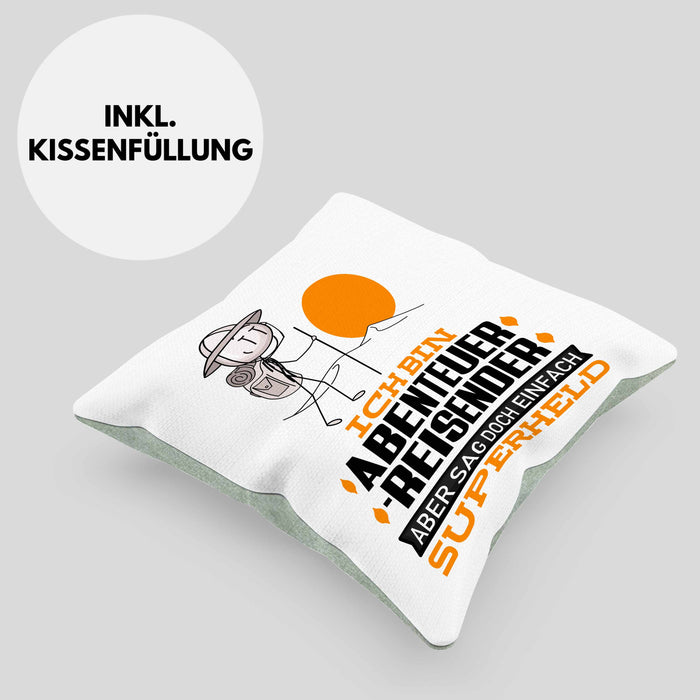 Abenteurreisender Geschenk Kissen mit Füllung 40x40 Ich Bin Abenteurreisender Aber Sag Doch Einfach Superheld Lustige Geschenkdiee für Abenteurreisender (Grau) Grün Trendation
