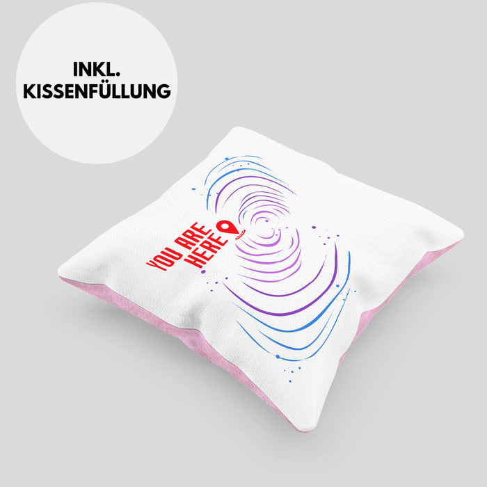 Lustige Galaxie-Kissen mit Füllung 40x40 Spruch "You Are Here" Geschenk für Weltraumliebhaber (Grau) Rosa Trendation