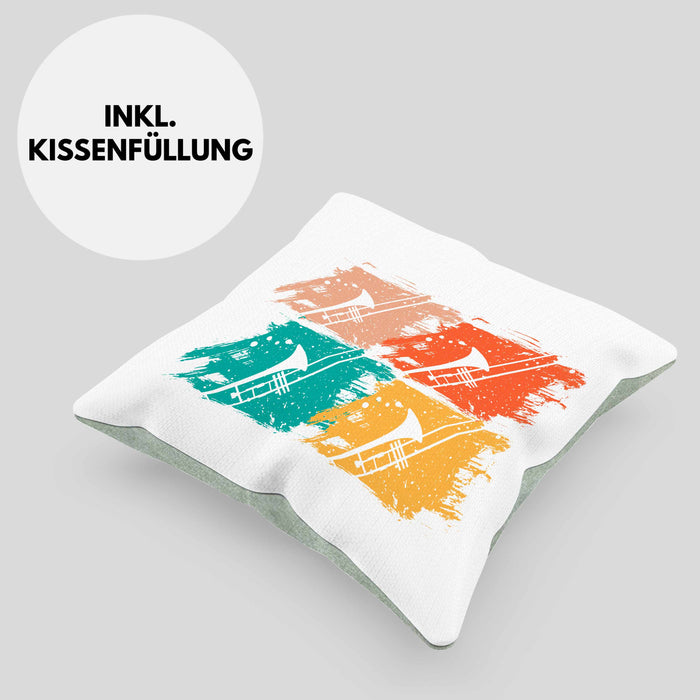 Posaunist Kissen mit Füllung 40x40 Geschenk Retro Grafik Posaune Kaffee Geschenkidee Lustig (Grau) Grün Trendation