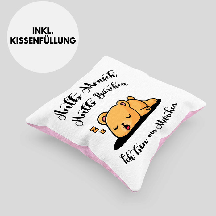 Süße Bärchen Kissen mit Füllung 40x40 Geschenk Tierwohlhaber Halb Mensch Halb Bärchen (Grau) Rosa Trendation