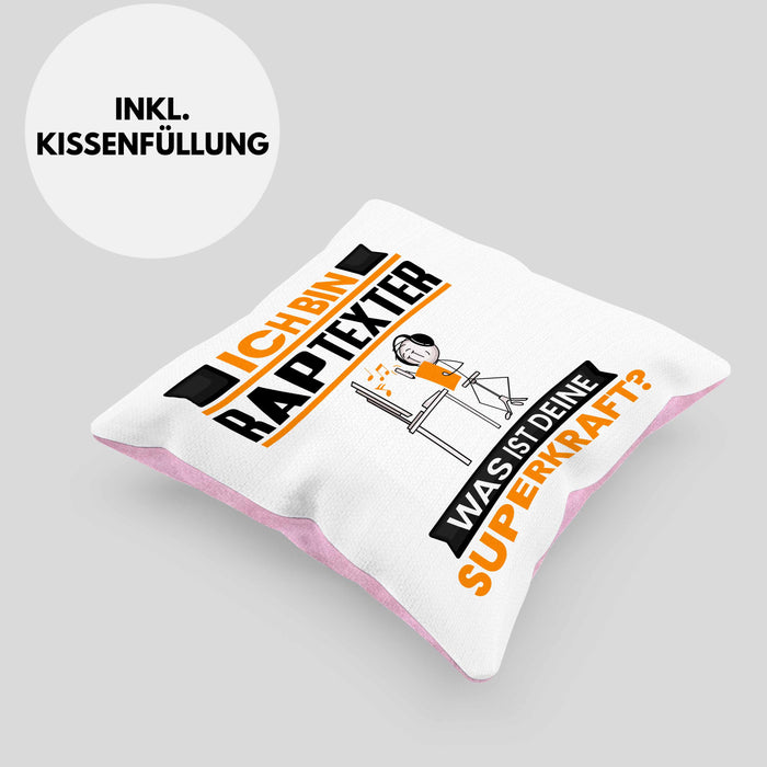 Raptexter Kissen mit Füllung 40x40 Geschenk für Raptexter Geburtstag Lustiger Spruch Was Ist Deine Superkraft (Grau) Rosa Trendation
