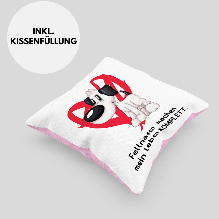 Hundebesitzer Kissen mit Füllung 40x40 Geschenk Fellnasen machen mein Leben Komplett Geschenkidee Hunde Mama Frauchen Herrchen (Grau) Rosa Trendation