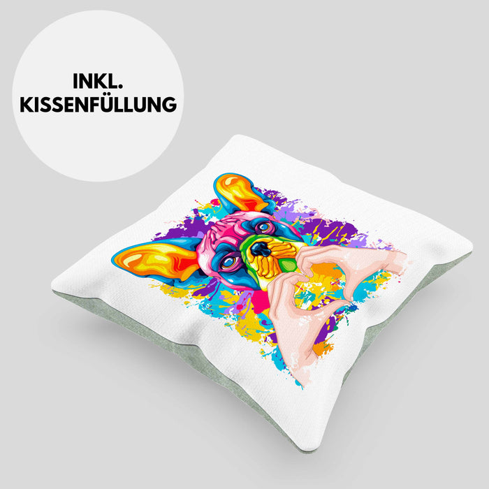 Französische Bulldogge Besitzer Farbe Love Kissen mit Füllung 40x40 Geschenk Lustiger Spruch Geschenkidee Französische Bulldogge Besitzerin (Grau) Grün Trendation