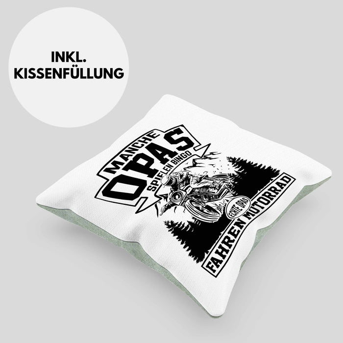 Motorrad Opa Kissen mit Füllung 40x40 Geschenk Echte Opas Fahren Motorrad Geschenkidee Vatertag Opa Biker (Grau) Grün Trendation