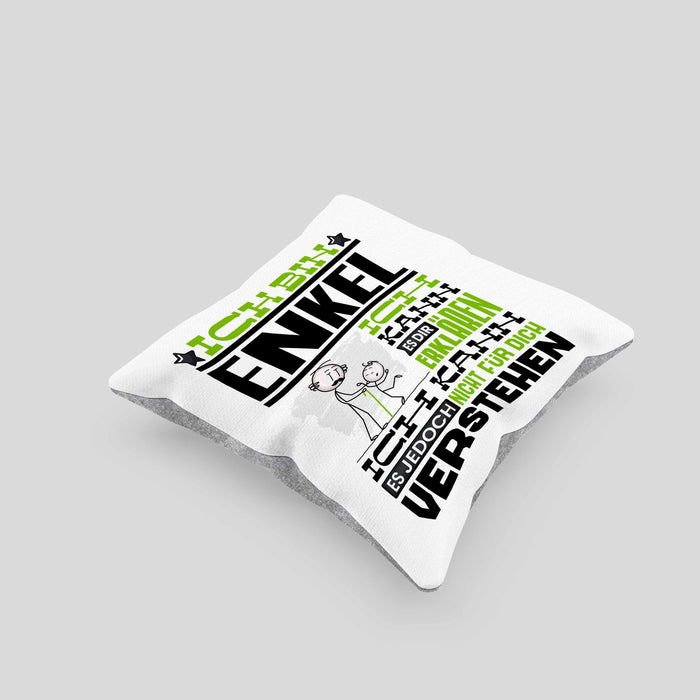 Enkel Geschenk Kaffee-Kissen mit Füllung 40x40 Geschenkidee für Enkel Ich Bin Enkel Ich Kann Es Dir Erklären Jedoch Nicht Für Dich Verstehen Spruch Lustig (Grau) Grau Trendation