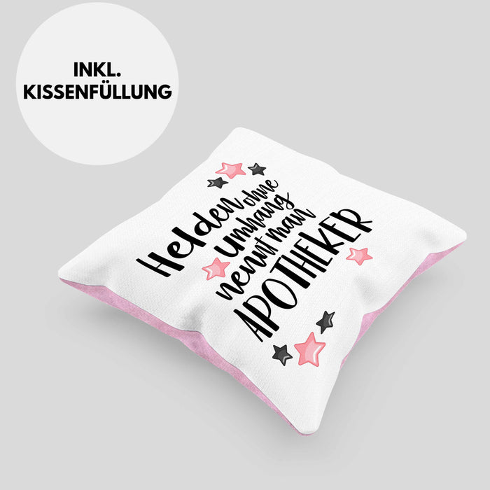 Apotheker Kissen mit Füllung 40x40 Geschenk Bester Apotheker Pharmazeut Arzneikundiger (Grau) Rosa Trendation