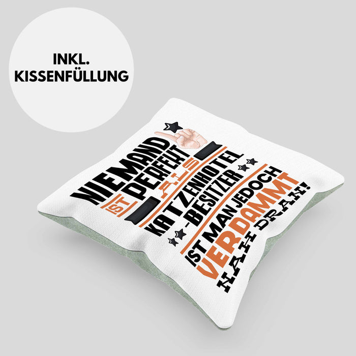 Katzenhotelbesitzer Geschenk Kissen mit Füllung 40x40 Lustige Geschenkidee für Katzenhotelbesitzer Geburtstag Niemand Ist Perfekt Aber Als Katzenhotelbesitzer Ist Man Nah Dran (Grau) Grün Trendation