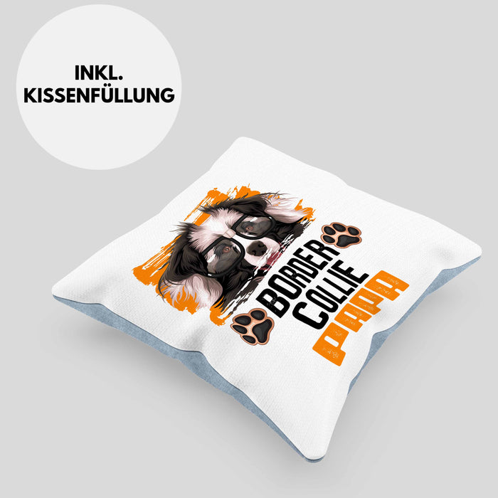 Border Collies Papa Besitzer Kissen mit Füllung 40x40 Geschenk Lustiger Spruch Geschenkidee Border Collies Liebhaber (Grau) Blau Trendation