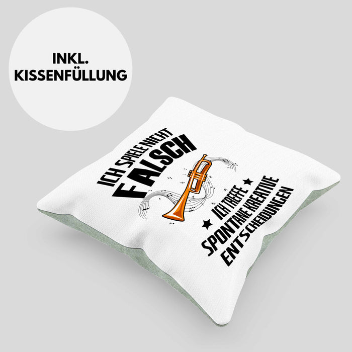 Kissen mit Füllung 40x40 Posaunist Geschenk Lustiges Geschenkidee Posaunen-Spieler (Grau) Grün Trendation