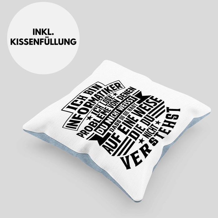 Informatiker Geschenk Kissen mit Füllung 40x40 Programmierer Coder Hardware Informatik IT Ich Löse Probleme (Grau) Blau Trendation
