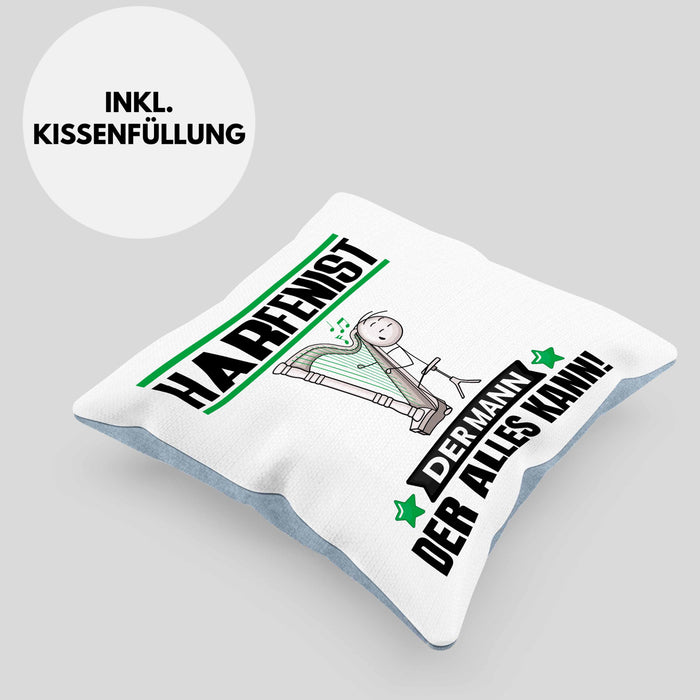 Harfenist Kissen mit Füllung 40x40 Geschenk für Harfenist Der Mann Der Alles Kann Geschenkidee zum Geburtstag (Grau) Blau Trendation