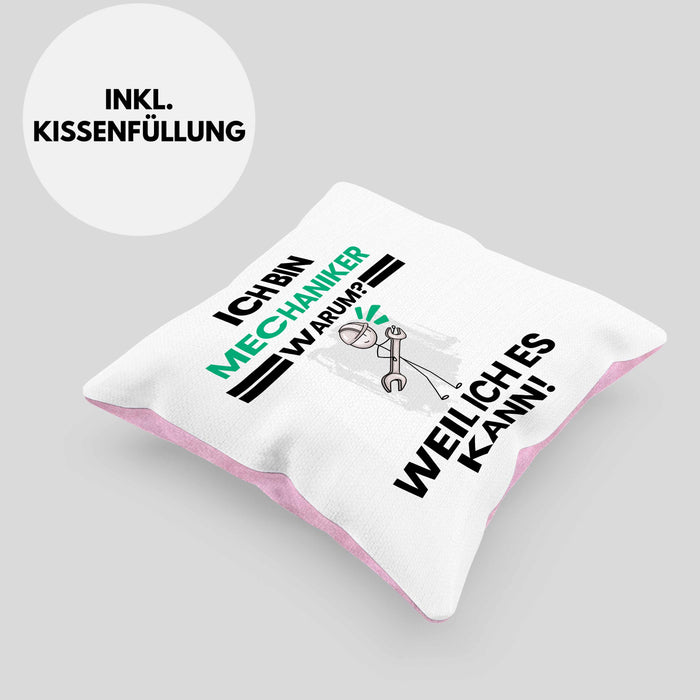 Mechaniker Geschenk Kissen mit Füllung 40x40 Lustiger Spruch Ich Bin Mechaniker Warum Weil Ich Es Kann Geschenkidee Bester Mechaniker Geburtstag (Grau) Rosa Trendation