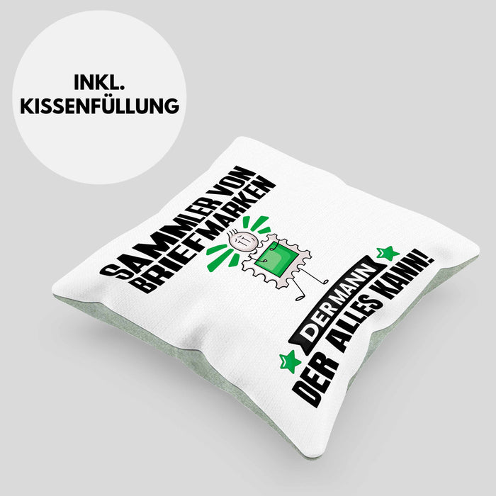 SammlervonBriefmarken Kissen mit Füllung 40x40 Geschenk für SammlervonBriefmarken Der Mann Der Alles Kann Geschenkidee zum Geburtstag (Grau) Grün Trendation