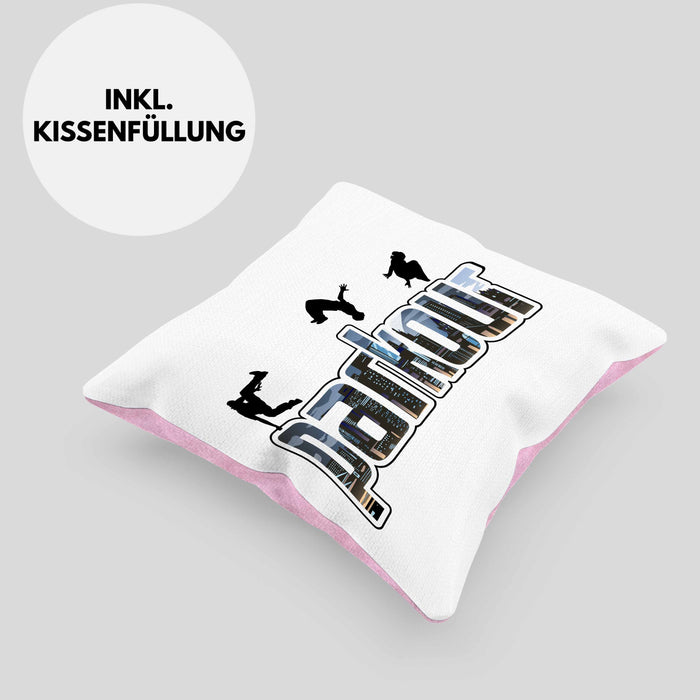Kissen mit Füllung 40x40 für Parkour Fans Geschenk für Urbanen Sports Sportler Freerunning (Grau) Rosa Trendation
