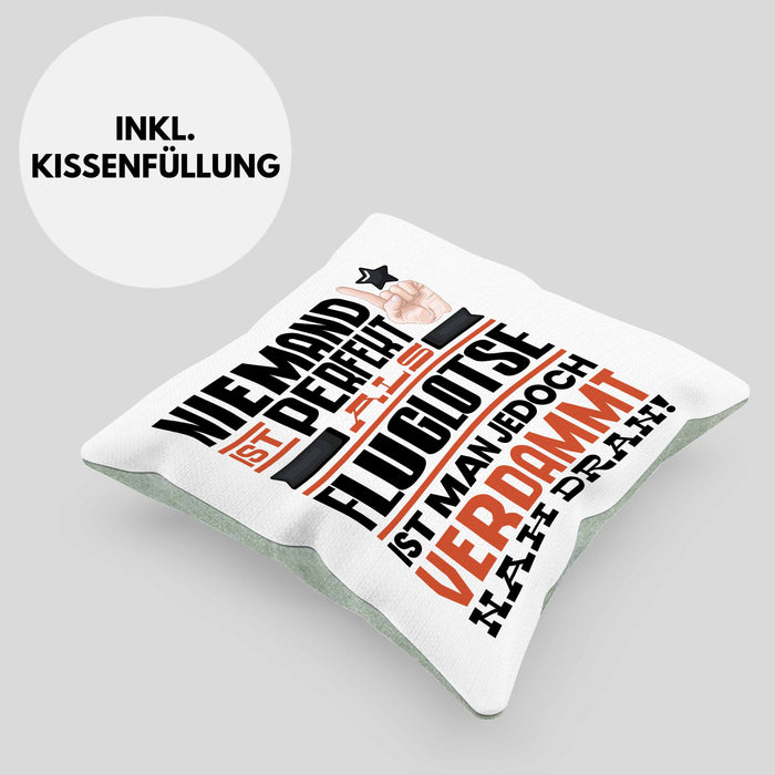 Fluglotse Geschenk Kissen mit Füllung 40x40 Lustige Geschenkidee für Fluglotse Geburtstag Niemand Ist Perfekt Aber Als Fluglotse Ist Man Nah Dran (Grau) Grün Trendation