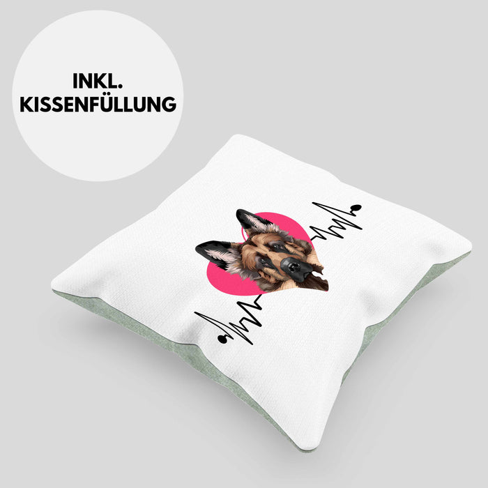 Schäferhund Besitzer Kissen mit Füllung 40x40 Geschenk Lustiger Spruch Geschenkidee Herzschlag Schäferhund (Grau) Grün Trendation