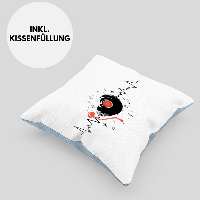 Schallplatte Geschenk Vinyl Herzschlag Vintage Retro Musik DJ Geschenk Kissen mit Füllung 40x40 (Grau) Blau Trendation