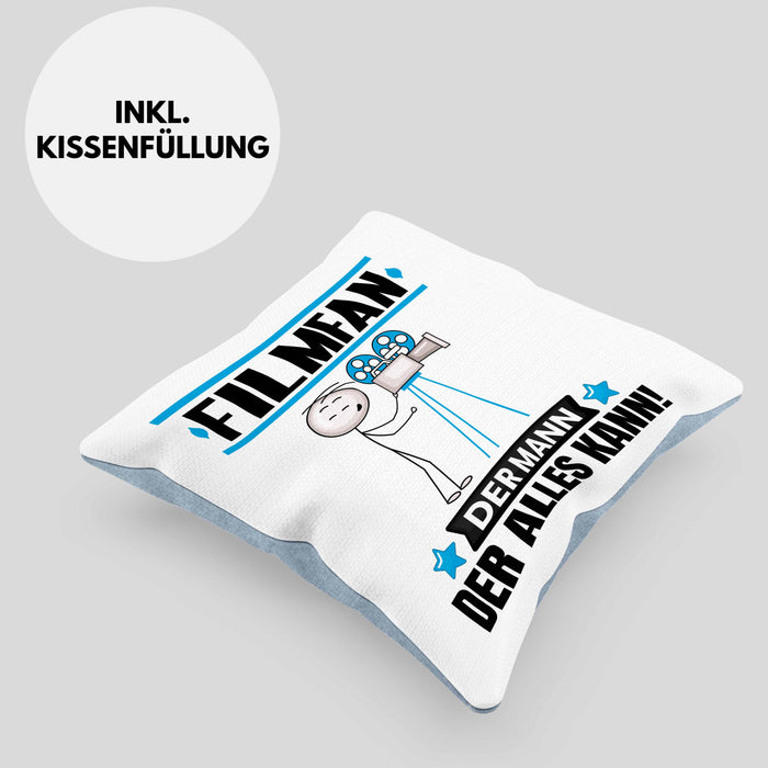Filmfan Kissen mit Füllung 40x40 Geschenk für Filmfan Der Mann Der Alles Kann Geschenkidee zum Geburtstag (Grau) Blau Trendation