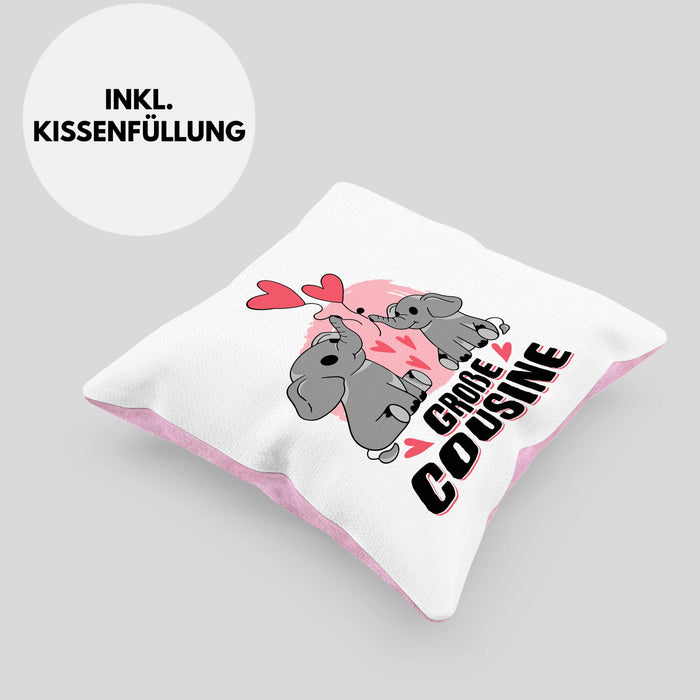 Große Cousine Kissen mit Füllung 40x40 Geschenk Verkündung Du Wirst Große Cousine Geschenkidee Nachwuchs (Grau) Rosa Trendation