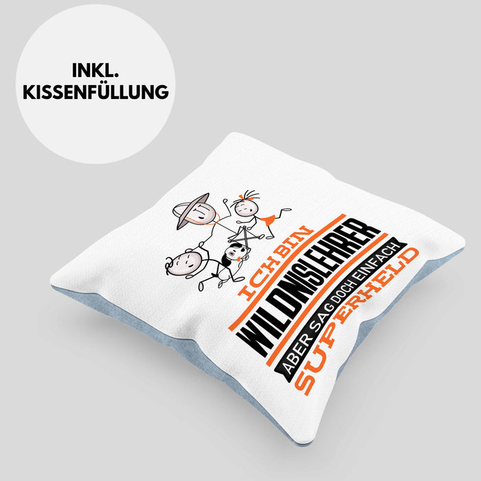 Wildnislehrer Geschenk Kissen mit Füllung 40x40 Ich Bin Wildnislehrer Aber Sag Doch Einfach Superheld Lustige Geschenkdiee für Wildnislehrer (Grau) Blau Trendation