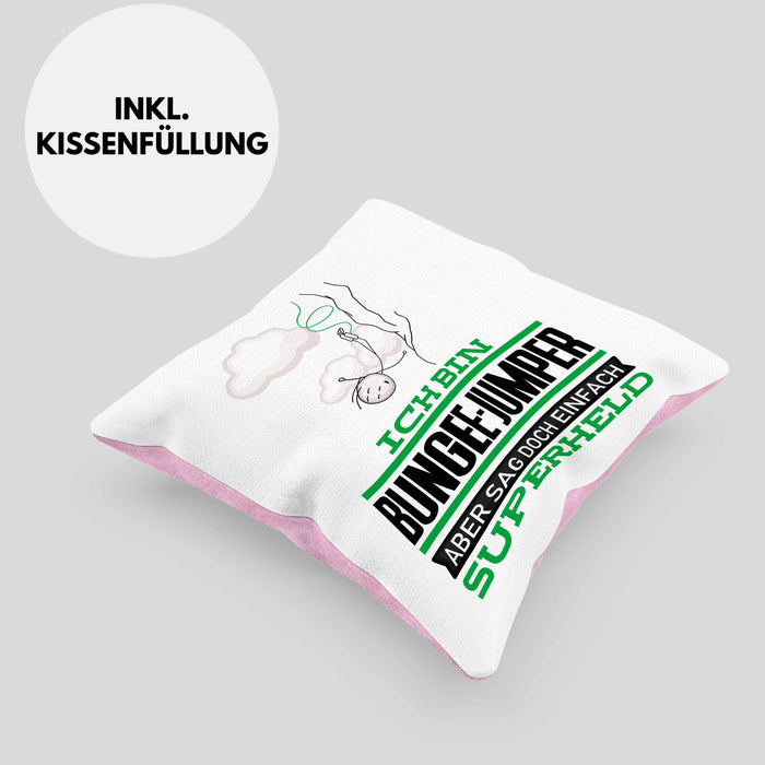 Bungee-Jumper Geschenk Kissen mit Füllung 40x40 Ich Bin Bungee-Jumper Aber Sag Doch Einfach Superheld Lustige Geschenkdiee für Bungee-Jumper (Grau) Rosa Trendation