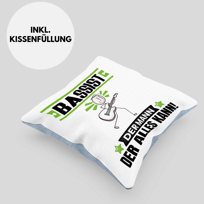 Bassist Kissen mit Füllung 40x40 Geschenk für Bassist Der Mann Der Alles Kann Geschenkidee zum Geburtstag (Grau) Blau Trendation