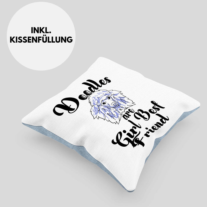 Kissen mit Füllung 40x40 mit süßem Pudel-Hundemotiv Geschenk für Pudel Liebhaber (Grau) Blau Trendation