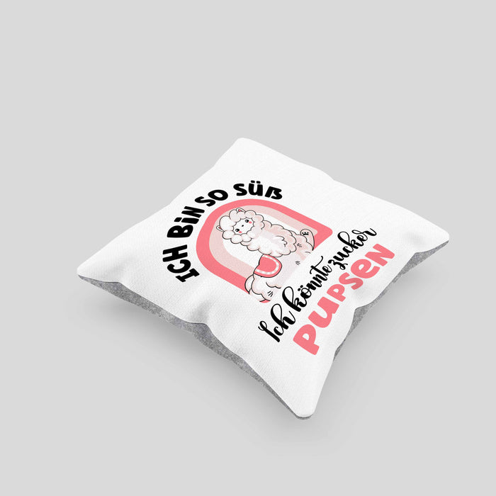 Geschenk für beste Freundin Kissen mit Füllung 40x40 Alpaka Llama Kissen mit Füllung 40x40 mit Spruch Ich Bin So Süß Ich Könnte Zucker Pupsen Geschenkidee für Frauen (Grau) Grau Trendation