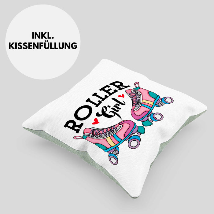 Rollschuh Kissen mit Füllung 40x40 Geschenk für Roller Girls "Roller Girl" Nostalgie 80er 90er Jahre (Grau) Grün Trendation