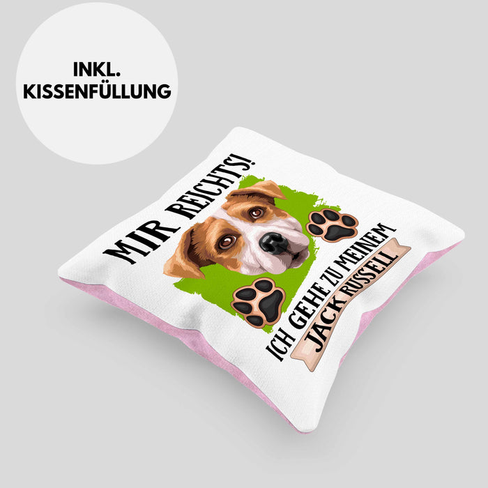 Jack Russel Besitzer Kissen mit Füllung 40x40 Geschenk Lustiger Spruch Geschenkidee Mir Reichts Ich Geh Zu Meinem Jack Russel (Grau) Rosa Trendation